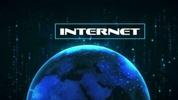 internet glitch tekst met aarde wereldbol en wetenschappelijk achtergrond video