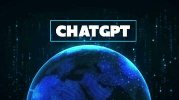 chatgpt glitch tekst met aarde wereldbol en wetenschappelijk achtergrond video