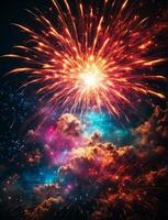 AI generated Night sky with colorful fireworks background photo