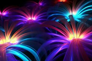 Luminous neon light texture in various colors. Ai generated photo