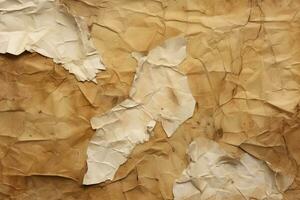 Torn and crumpled cardboard texture in earthy tones. Ai generated photo