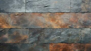 Slate tiles with rust wall textured surface or galvanized steel texture for background. AI Generative photo