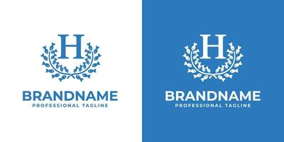 Letter H Laurel Fish Logo, suitable for business related to Fish and Laurel with H initial vector