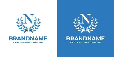 Letter N Laurel Fish Logo, suitable for business related to Fish and Laurel with N initial vector