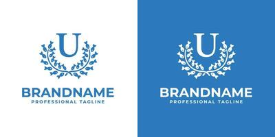 Letter U Laurel Fish Logo, suitable for business related to Fish and Laurel with U initial vector