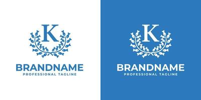 Letter K Laurel Fish Logo, suitable for business related to Fish and Laurel with K initial vector