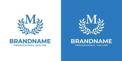 Letter M Laurel Fish Logo, suitable for business related to Fish and Laurel with M initial vector