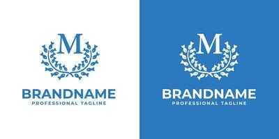 Letter M Laurel Fish Logo, suitable for business related to Fish and Laurel with M initial vector