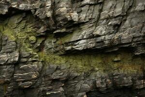 Eroded coastal rock texture with seaweed accents. Texture, background, pattern. Ai generative photo