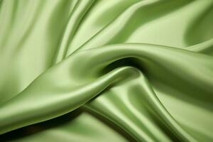 Elegant green silk fabric with a silky sheen. Texture, background, pattern. Ai generative photo