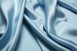 Elegant blue silk fabric with a silky sheen. Texture, background, pattern. Ai generative photo