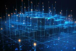 AI generated 3d rendering of abstract technology background. High tech digital data concept, Big data flow in cyber blockchain fields with a blue network system, AI Generated photo