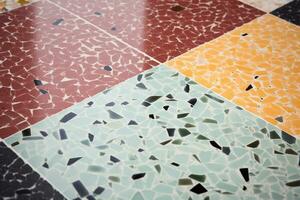 Detailed terrazzo flooring texture in a variety of colors. Texture, background, pattern. Ai generative photo