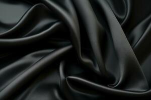 Elegant black silk fabric with a silky sheen. Texture, background, pattern. Ai generative photo