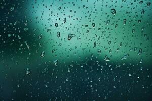 Close-up of rain-soaked glass with rivulets. Texture, background, pattern. Ai generative photo