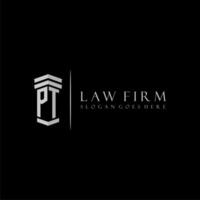 PT initial monogram logo lawfirm with pillar design vector