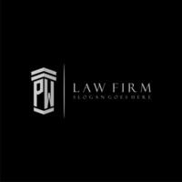 PW initial monogram logo lawfirm with pillar design vector