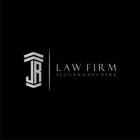 JR initial monogram logo lawfirm with pillar design vector