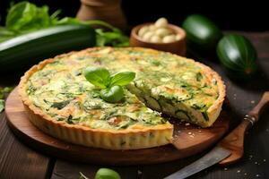 delicioso verano Quiche con calabacín. ai generativo foto