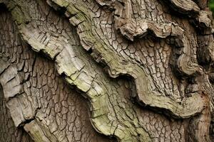 ladrar de un antiguo roble árbol con profundo surcos. textura, fondo, modelo. ai generativo foto