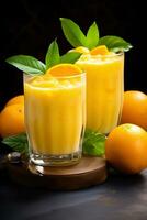 Orange Curd and Juicy Oranges in Glasses. AI Generative photo