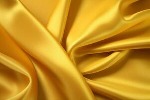 Elegant yellow silk fabric with a silky sheen. Texture, background, pattern. Ai generative photo