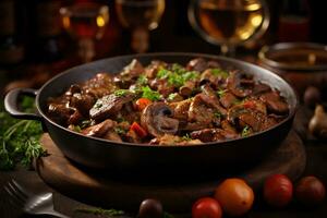 Beef Bourguignon Stew with Veggies and Mushrooms. Ai generative photo