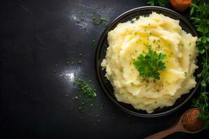 Parmesan Cheese-Topped Mashed Potato. Ai generative photo