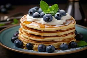 panqueques con arándanos y ricotta. ai generativo foto