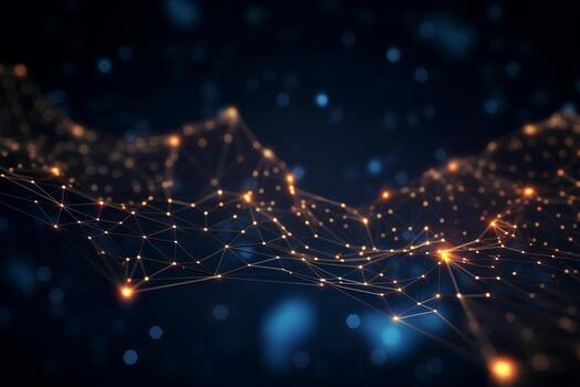 tecnología resumen red con un ciber red cuadrícula y conectado partículas grande datos visualización. digital puntos y líneas. ai generativo foto