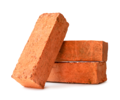 Cracked old red or orange bricks in stack isolated with clipping path and shadow in png file format