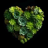 AI Generated The heart is lined with beautiful succulents on a black background photo