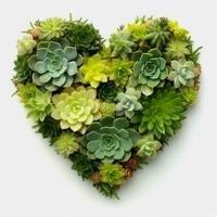 AI Generated The heart is lined with beautiful succulents on a light background photo