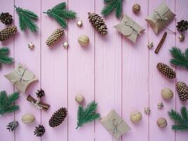 Christmas and New Year decorations on a wooden background photo