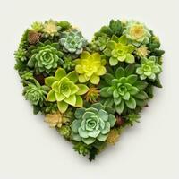 AI Generated The heart is lined with beautiful succulents on a light background photo