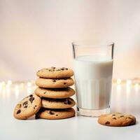 AI generated A treat for Santa Claus. Milk and cookies for St. Nicholas. photo