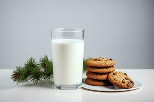 ai generado trata para Papa Noel claus - Leche y galletas foto