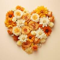 AI Generated The heart is lined with beautiful multicolored flowers in a yelloworange scale photo