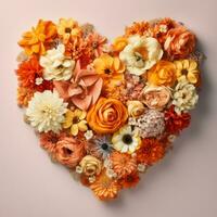 AI Generated The heart is lined with beautiful multicolored flowers in a yelloworange scale photo