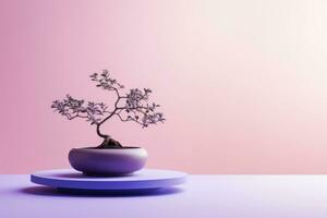 AI Generated Miniature bonsai tree in a ceramic pot on a background with a copy space. photo