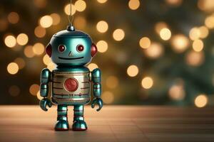 AI Generated a New Year's toy in the form of a robot on a Christmas background. Copy space. photo