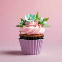 AI Generated Easter cupcake with spring decor photo