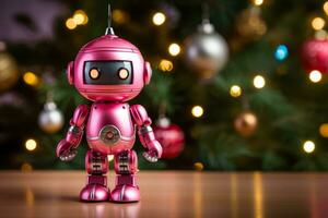 AI Generated a New Year's toy in the form of a robot on a Christmas background. Copy space. photo