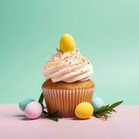 AI Generated Easter cupcake with spring decor photo