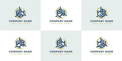 Letter WBH, WHB, BWH, BHW, HWB, HBW Hexagonal Technology Logo Set. Suitable for any business vector