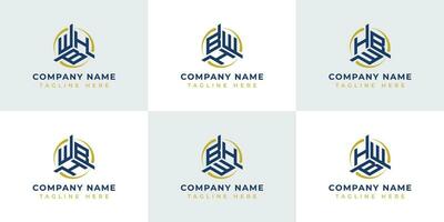 Letter WBH, WHB, BWH, BHW, HWB, HBW Hexagonal Technology Logo Set. Suitable for any business vector