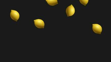 an illustrative video showing several fresh yellow lemons falling from top to bottom.  suitable for food or drink materials