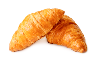 two piece of croissant in stack and cross shape isolated with clipping path in png file format