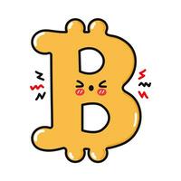 Angry Bitcoin character. Vector hand drawn cartoon kawaii character illustration icon. Isolated on white background. Sad Bitcoin Sign character concept