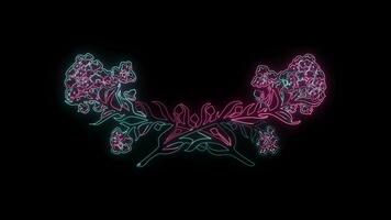 bloemen met een gloeiend neon effect geanimeerd abstract beweging Aan zwart achtergrond video